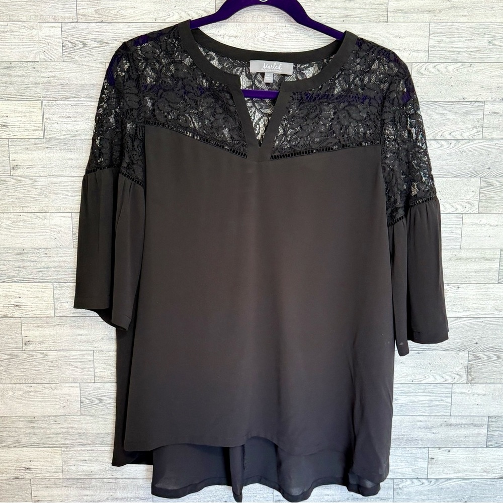 Marled‎ Reunited Clothing Women's Size-Medium Black Lace Bell Sleeves High/Low